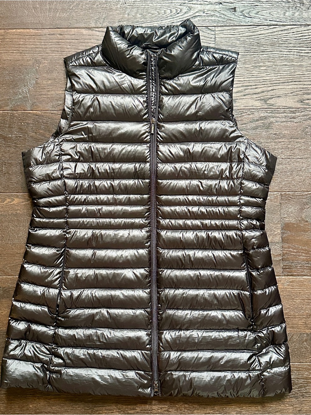 Lands End Quilted Long Puffer Vest Black Large Petite